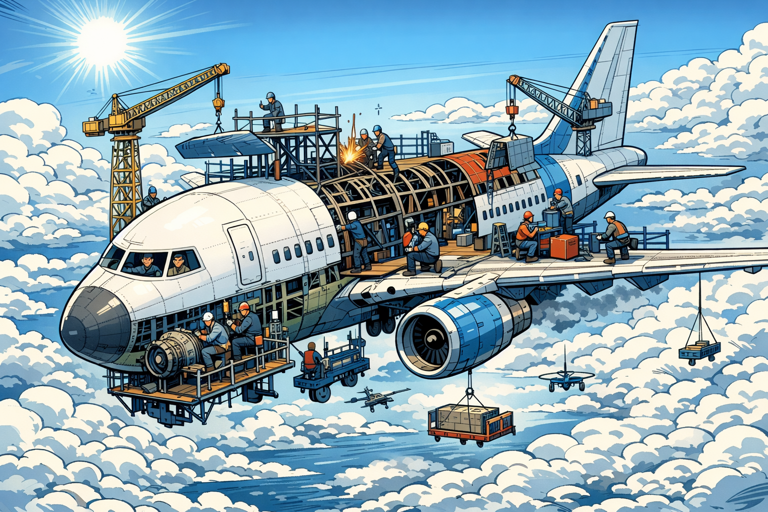 Fly som blir bygget mens det er i luften